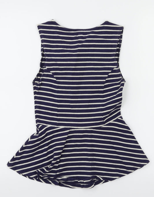 New Look Womens Blue Striped Basic T-Shirt Size 8