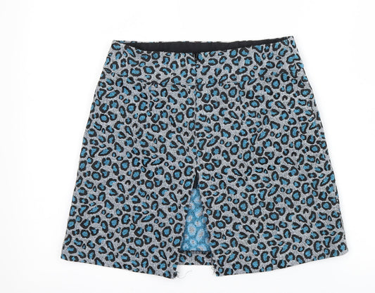 Topshop Womens Blue Animal Print Mini Skirt Size 8