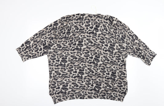 Bm Collection Womens Black Animal Print Pullover Jumper Size XL