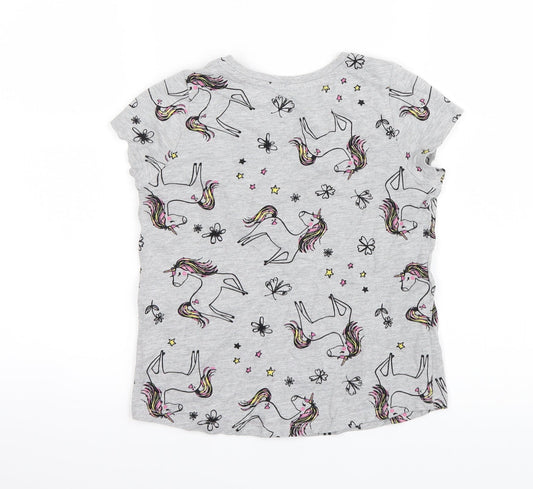 Nutmeg Girls Grey Geometric Basic T-Shirt Size 6-7 Years - Unicorn