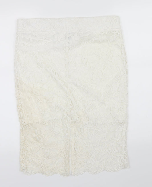 Preworn Womens White Lace A-Line Skirt Size L