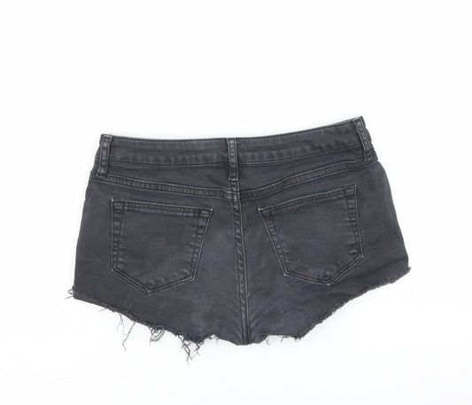 Topshop Womens Grey Denim Hot Pants Shorts Size 8 - Distressed hem