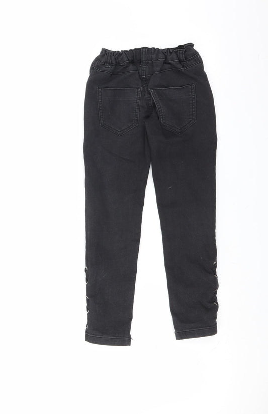 Blue Zoo Girls Black Denim Skinny Jeans Size 7 Years - tie side leg detail
