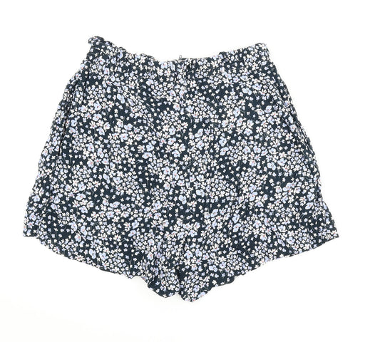 H&M Womens Blue Floral Paperbag Shorts Size 12