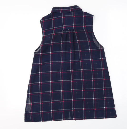 New Look Womens Blue Check Camisole Button-Up Size 10
