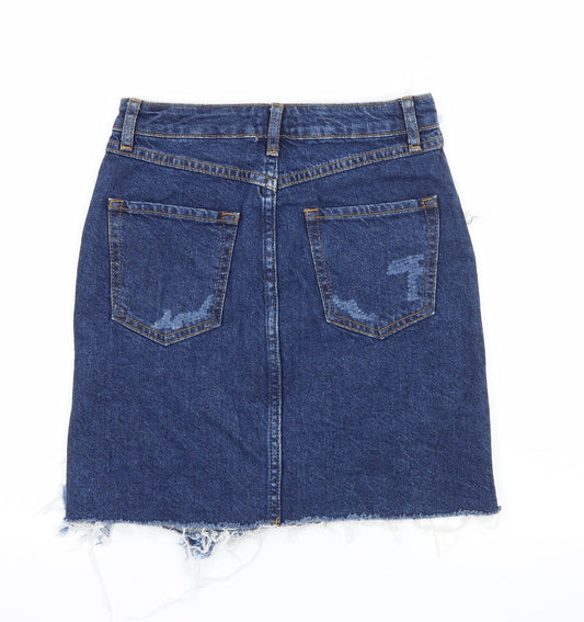 River Island Womens Blue Denim A-Line Skirt Size 6 - Ruffle detail