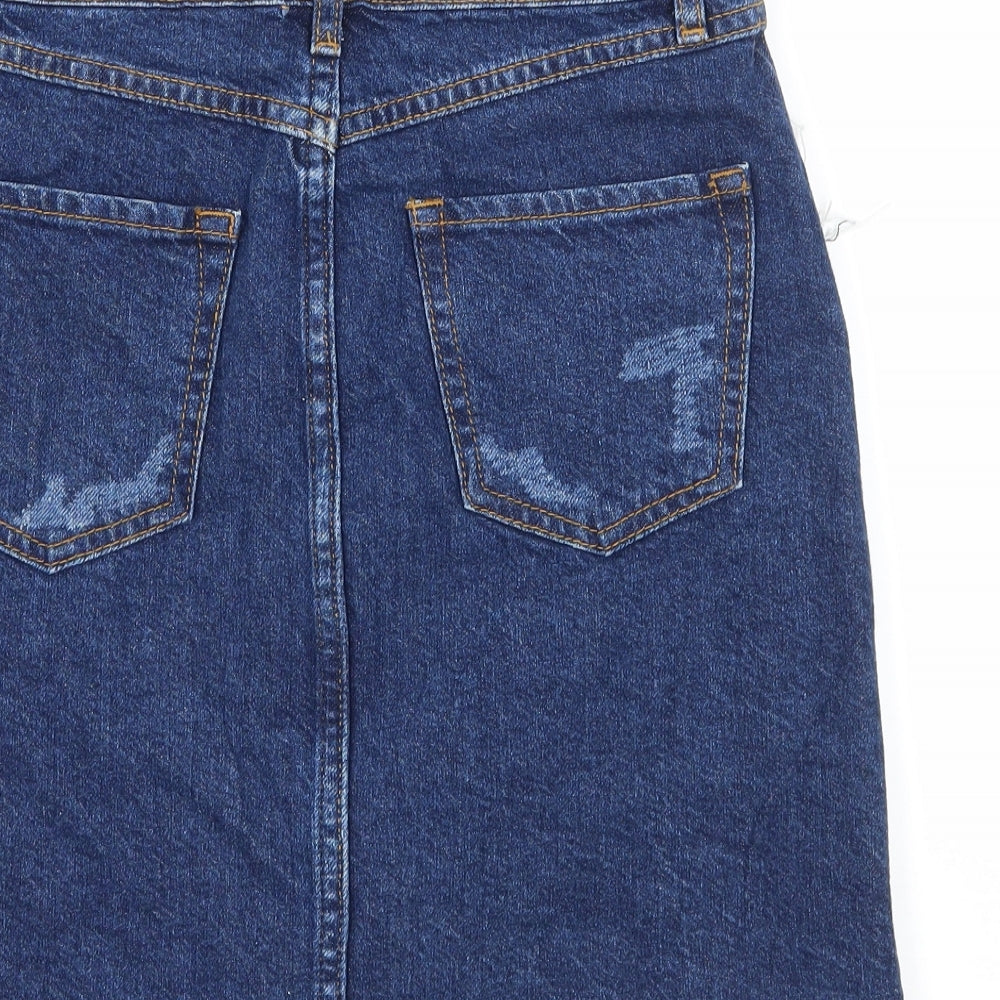 River Island Womens Blue Denim A-Line Skirt Size 6 - Ruffle detail