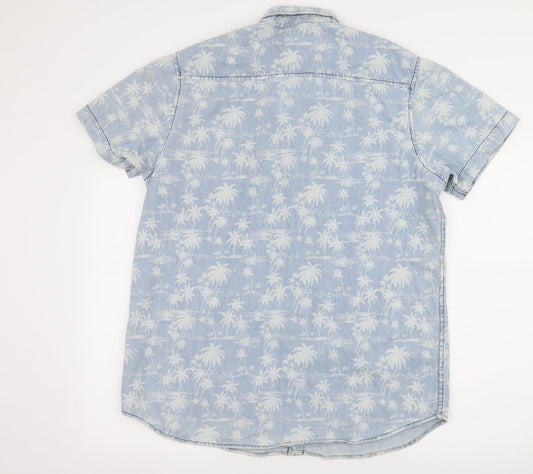 Cedar Wood State Mens Blue Geometric Denim Button-Up Size L - Palm Tree