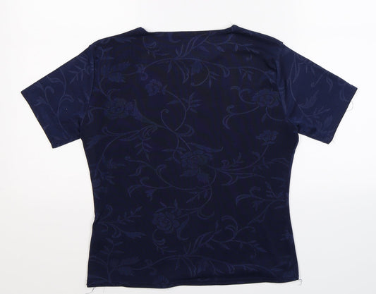 Preworn Womens Blue Floral Basic T-Shirt Size 10