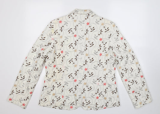 Dialogue Womens White Floral Jacket Suit Jacket Size M