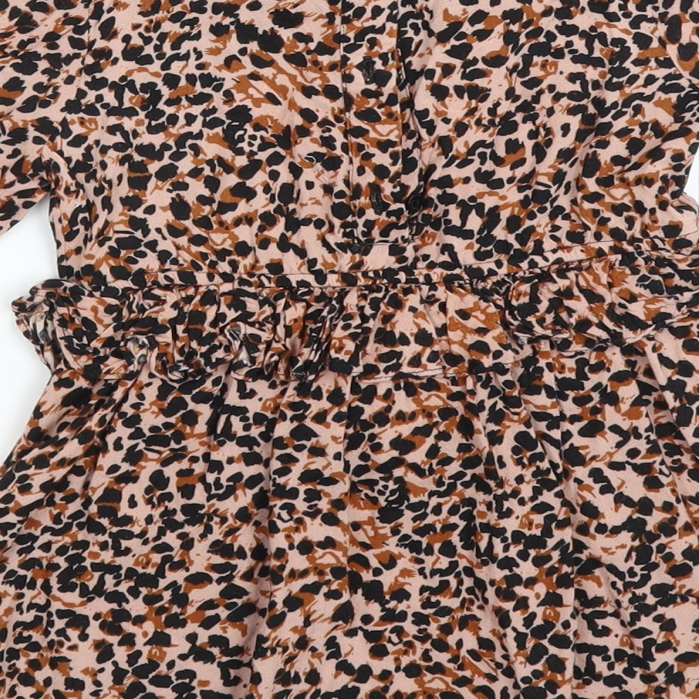 Brand and care label for Very girls’ brown animal print fit & flare, size 12, months