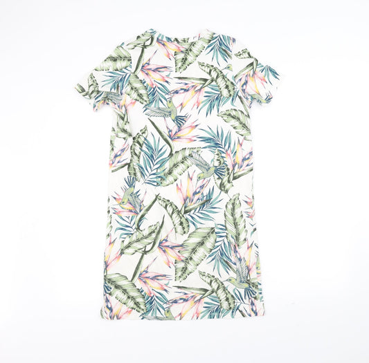 H&M Womens White Floral T-Shirt Dress Size 6