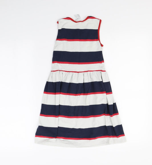 Preworn Girls White Striped Ramie Fit & Flare Size 8 Years