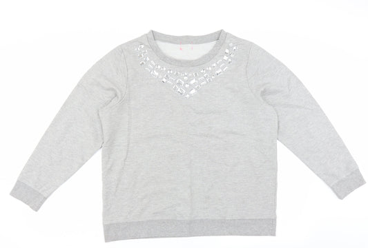 Preworn Womens Grey Pullover Sweatshirt Size 12 - beaded neckline