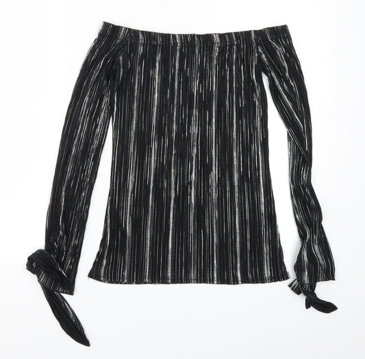 Leisure Womens Silver Striped Basic T-Shirt Size 8