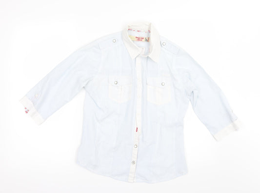 Lee Cooper Womens Blue Striped Basic Button-Up Size 8