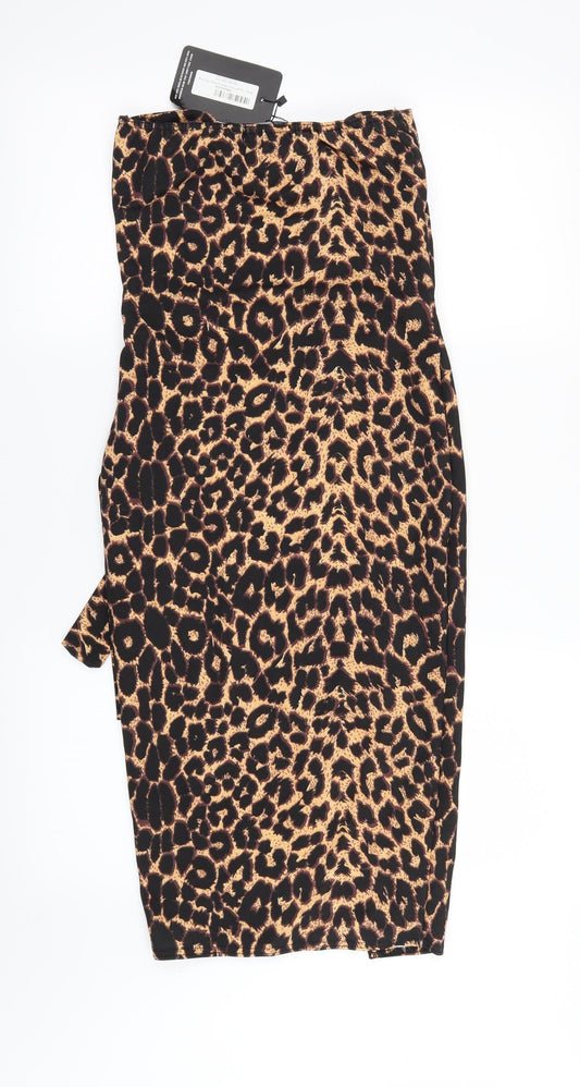PRETTYLITTLETHING Womens Brown Animal Print Maxi Size 4 - STRAPLESS