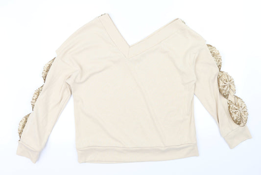 sheilay Womens Beige Henley Jumper Size XL - RUFFLE