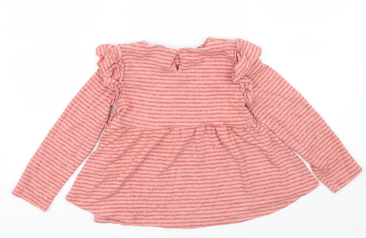 NEXT Girls Pink Striped Pullover Jumper Size 5-6 Years - Ruffle detail