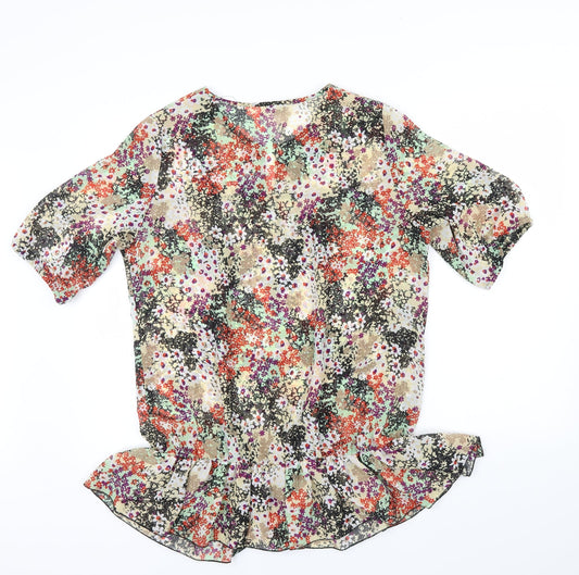 EVIE CASUALS Womens Multicoloured Floral Basic Blouse Size 16 - Frill detail