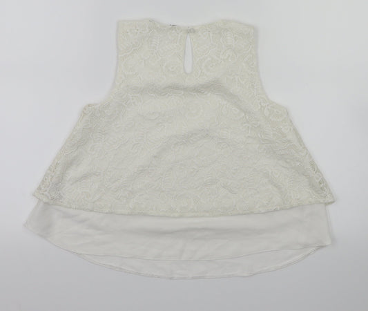 Preworn Girls White Floral Basic T-Shirt Size 10 Years