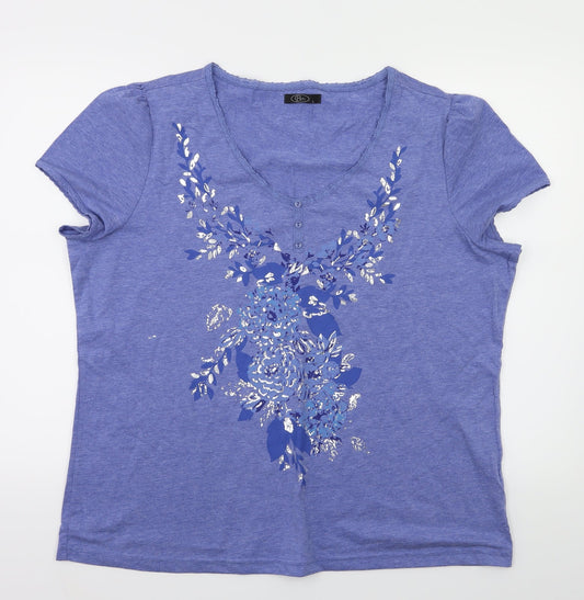 BM Womens Blue Floral Basic T-Shirt Size L