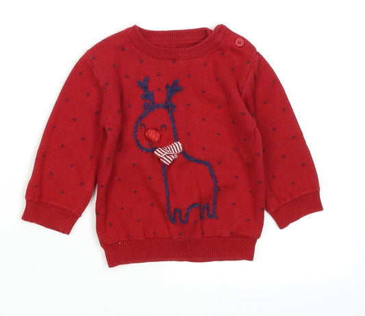 George Baby Red Polka Dot Pullover Jumper Size 3-6 Months - Christmas Reindeer