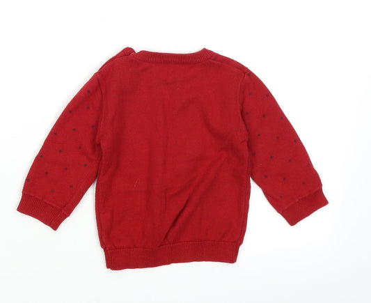 George Baby Red Polka Dot Pullover Jumper Size 3-6 Months - Christmas Reindeer