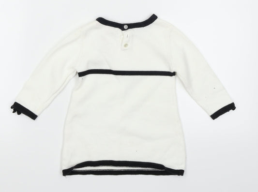 Strawberry Faire Girls White Colourblock Knit Jumper Dress Size 6-9 Months