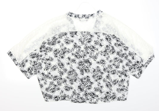Dorothy Perkins Womens White Floral Cardigan Jumper Size 16 - Lace Sleeve