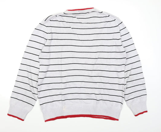 H&M L.O.G.G Mens Grey Striped Pullover Jumper Size L