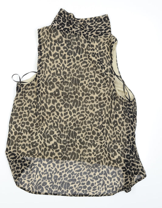 Drama Queen Womens Brown Animal Print Basic Blouse Size 16