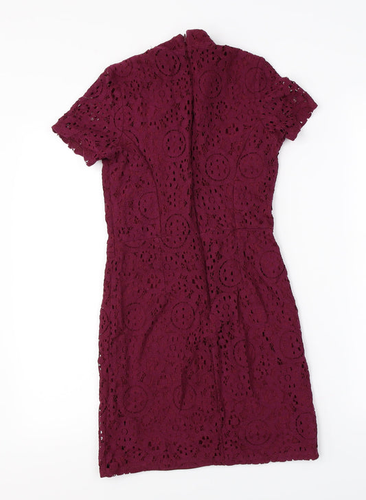 petites Womens Purple Floral A-Line Size 6