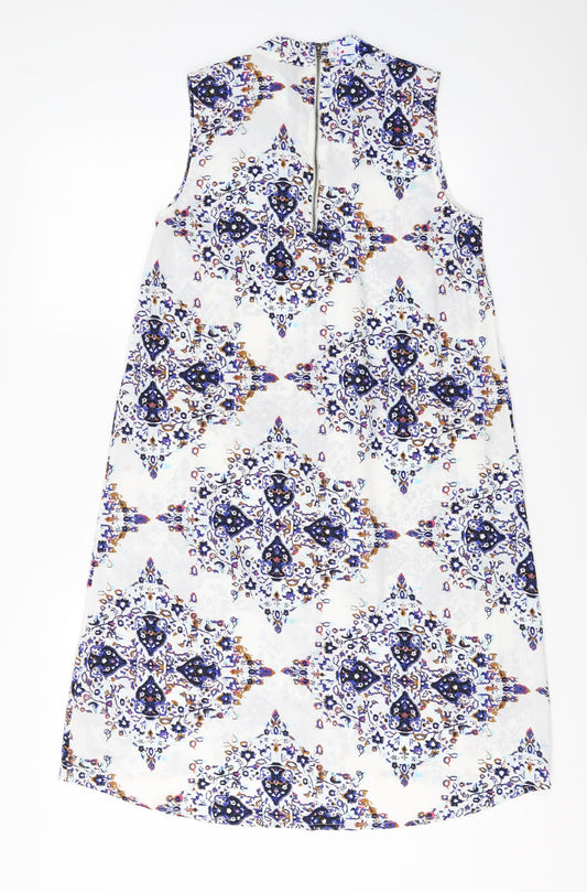 BEYOU Womens White Floral Blouse Size 10