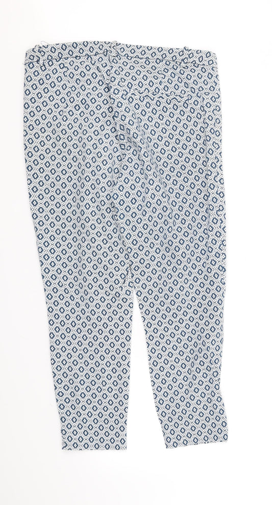 H&M Womens White Geometric Trousers Size 14 L27 in