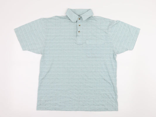 Armando Mens Blue Geometric Jersey Polo Size M