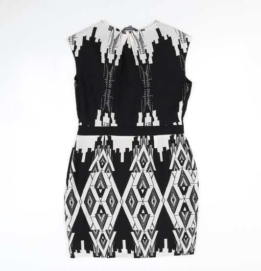 LIMITED Womens Black Geometric Pencil Dress Size 10