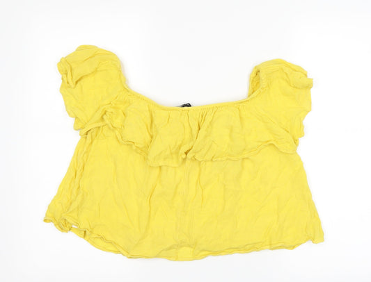 New Look Womens Yellow Cropped T-Shirt Size 12