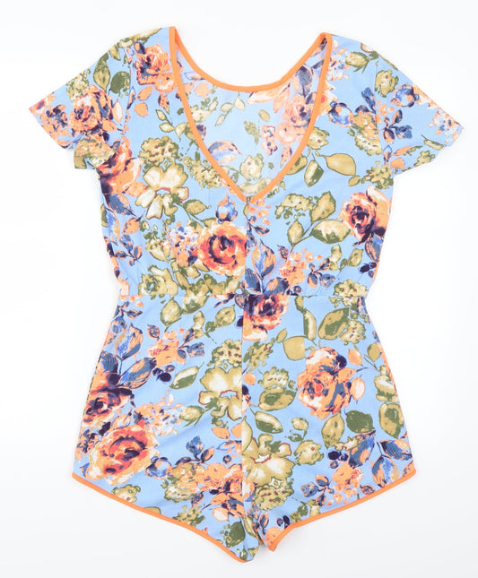 Diffuse Womens Blue Floral Playsuit One-Piece Size 12 L3 in