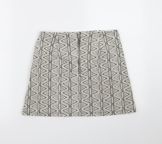 Topshop Womens White Geometric A-Line Skirt Size 8