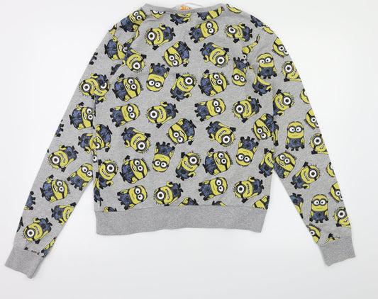 Minion Girls Grey Animal Print Pullover Jumper Size S