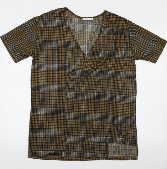 Zara Womens Brown Check Basic T-Shirt Size S
