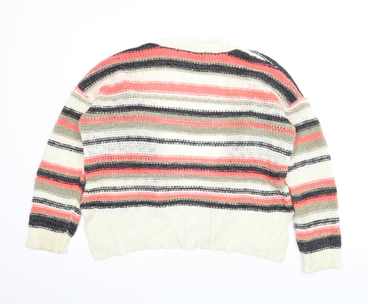 Club L Womens White Striped Cardigan Jumper Size 12
