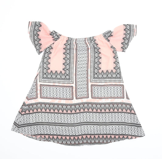 Love & Other things Womens Pink Geometric Tunic Blouse Size M