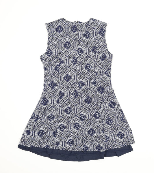 Amber Krystal Womens Blue Argyle/Diamond A-Line Size L