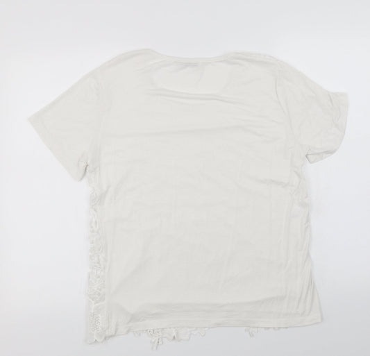 fanghua Womens White Floral Basic T-Shirt Size M