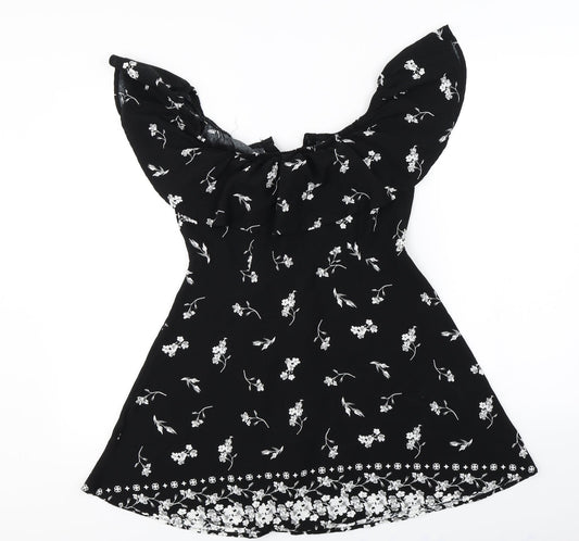 factory Womens Black Floral Basic Blouse Size S