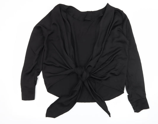 Missguided Womens Black Satin Basic Blouse Size 8 - Open Back