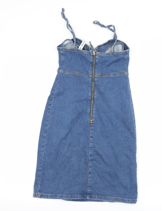 Denim & Co. Womens Blue Denim Bodycon Size 6 - Lace up detail
