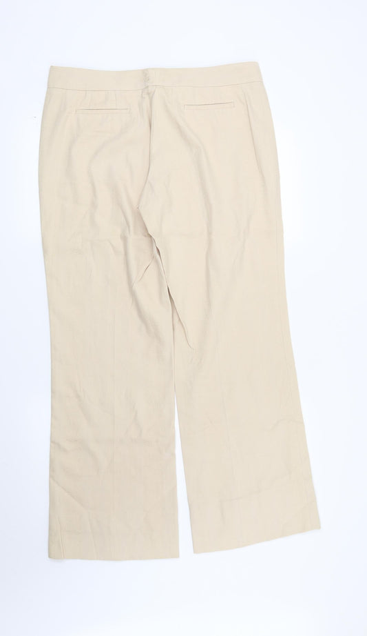 Marks and Spencer Womens Beige Geometric Trousers Size 14 L30 in